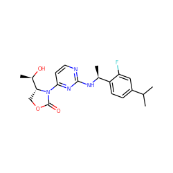 CC(C)c1ccc([C@H](C)Nc2nccc(N3C(=O)OC[C@@H]3[C@@H](C)O)n2)c(F)c1 ZINC000221675330