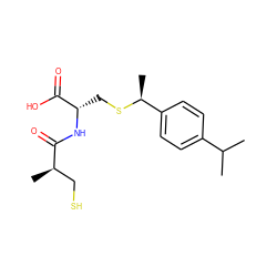 CC(C)c1ccc([C@H](C)SC[C@H](NC(=O)[C@H](C)CS)C(=O)O)cc1 ZINC000001903251