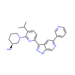 CC(C)c1ccc(-c2n[nH]c3cnc(-c4cccnc4)cc23)nc1N1CCC[C@H](N)C1 ZINC000205262069