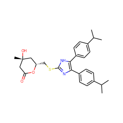 CC(C)c1ccc(-c2nc(SC[C@H]3C[C@@](C)(O)CC(=O)O3)[nH]c2-c2ccc(C(C)C)cc2)cc1 ZINC000027439789