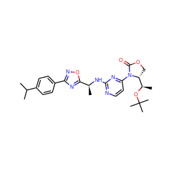 CC(C)c1ccc(-c2noc([C@H](C)Nc3nccc(N4C(=O)OC[C@@H]4[C@@H](C)OC(C)(C)C)n3)n2)cc1 ZINC000226121309