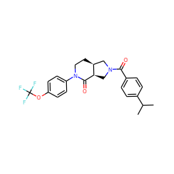 CC(C)c1ccc(C(=O)N2C[C@H]3C(=O)N(c4ccc(OC(F)(F)F)cc4)CC[C@H]3C2)cc1 ZINC000096169504