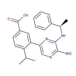 CC(C)c1ccc(C(=O)O)cc1-c1cnc(N)c(N[C@H](C)c2ccccc2)n1 ZINC000096284813