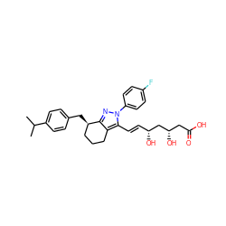 CC(C)c1ccc(C[C@@H]2CCCc3c2nn(-c2ccc(F)cc2)c3/C=C/[C@@H](O)C[C@@H](O)CC(=O)O)cc1 ZINC000013834012