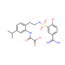 CC(C)c1ccc(CCNS(=O)(=O)c2cc(C(=N)N)ccc2O)c(NC(=O)C(=O)O)c1 ZINC000040392908