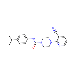 CC(C)c1ccc(NC(=O)N2CCN(c3ncccc3C#N)CC2)cc1 ZINC000013553802