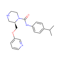 CC(C)c1ccc(NC(=O)N2CCNC[C@@H]2COc2cccnc2)cc1 ZINC000114577419