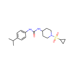 CC(C)c1ccc(NC(=O)NC2CCN(S(=O)(=O)C3CC3)CC2)cc1 ZINC000084868630