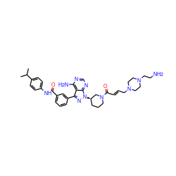 CC(C)c1ccc(NC(=O)c2cccc(-c3nn([C@@H]4CCCN(C(=O)/C=C/CN5CCN(CCN)CC5)C4)c4ncnc(N)c34)c2)cc1 ZINC000095578582