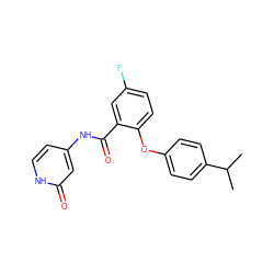 CC(C)c1ccc(Oc2ccc(F)cc2C(=O)Nc2cc[nH]c(=O)c2)cc1 ZINC000143197605