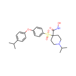 CC(C)c1ccc(Oc2ccc(S(=O)(=O)C3(C(=O)NO)CCN(C(C)C)CC3)cc2)cc1 ZINC000072110219