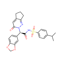 CC(C)c1ccc(S(=O)(=O)NC(=O)[C@@H](c2ccc3c(c2)OCO3)n2nc3c(cc2=O)CCC3)cc1 ZINC000026668517