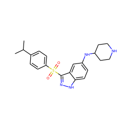 CC(C)c1ccc(S(=O)(=O)c2n[nH]c3ccc(NC4CCNCC4)cc23)cc1 ZINC000035279646