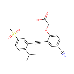 CC(C)c1ccc(S(C)(=O)=O)cc1C#Cc1cc(C#N)ccc1OCC(=O)O ZINC000073196490