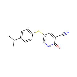 CC(C)c1ccc(Sc2c[nH]c(=O)c(C#N)c2)cc1 ZINC000095593825