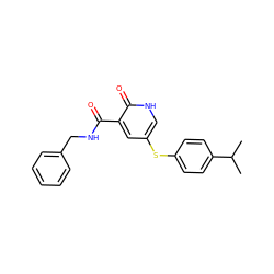 CC(C)c1ccc(Sc2c[nH]c(=O)c(C(=O)NCc3ccccc3)c2)cc1 ZINC000095598245