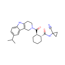 CC(C)c1ccc2[nH]c3c(c2c1)CN(C(=O)[C@@H]1CCCC[C@H]1C(=O)NC1(C#N)CC1)CC3 ZINC000095553602