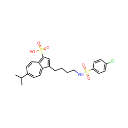 CC(C)c1ccc2c(CCCCNS(=O)(=O)c3ccc(Cl)cc3)cc(S(=O)(=O)O)c-2cc1 ZINC000001548168