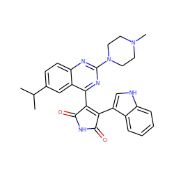 CC(C)c1ccc2nc(N3CCN(C)CC3)nc(C3=C(c4c[nH]c5ccccc45)C(=O)NC3=O)c2c1 ZINC000095580064