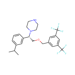 CC(C)c1cccc([C@@H](COCc2cc(C(F)(F)F)cc(C(F)(F)F)c2)N2CCNCC2)c1 ZINC000022941691