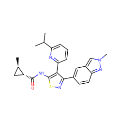 CC(C)c1cccc(-c2c(-c3ccc4nn(C)cc4c3)nsc2NC(=O)[C@@H]2C[C@H]2C)n1 ZINC000043208721