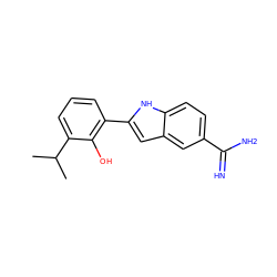 CC(C)c1cccc(-c2cc3cc(C(=N)N)ccc3[nH]2)c1O ZINC000473158129