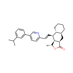 CC(C)c1cccc(-c2ccc(/C=C/[C@@H]3[C@@H]4[C@@H](C)OC(=O)[C@@H]4C[C@@H]4CCCC[C@H]43)nc2)c1 ZINC000013673179