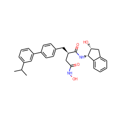 CC(C)c1cccc(-c2ccc(C[C@H](CC(=O)NO)C(=O)N[C@H]3c4ccccc4C[C@H]3O)cc2)c1 ZINC000013436311