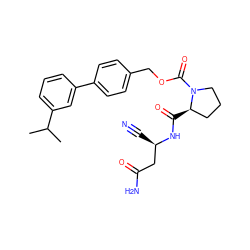 CC(C)c1cccc(-c2ccc(COC(=O)N3CCC[C@H]3C(=O)N[C@H](C#N)CC(N)=O)cc2)c1 ZINC000169348312