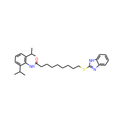 CC(C)c1cccc(C(C)C)c1NC(=O)CCCCCCCCSc1nc2ccccc2[nH]1 ZINC000141271071