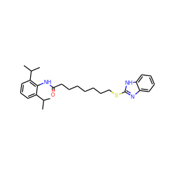 CC(C)c1cccc(C(C)C)c1NC(=O)CCCCCCCSc1nc2ccccc2[nH]1 ZINC000141270009