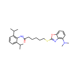 CC(C)c1cccc(C(C)C)c1NC(=O)CCCCCSc1nc2c(N(C)C)cccc2o1 ZINC000002004775