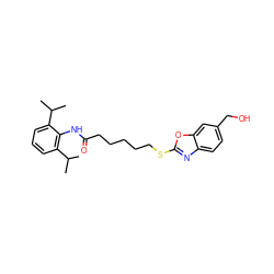 CC(C)c1cccc(C(C)C)c1NC(=O)CCCCCSc1nc2ccc(CO)cc2o1 ZINC000197649576