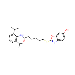 CC(C)c1cccc(C(C)C)c1NC(=O)CCCCCSc1nc2ccc(O)cc2o1 ZINC000197649673