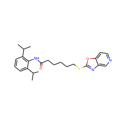 CC(C)c1cccc(C(C)C)c1NC(=O)CCCCCSc1nc2cnccc2o1 ZINC000197648870