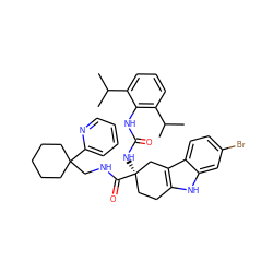 CC(C)c1cccc(C(C)C)c1NC(=O)N[C@@]1(C(=O)NCC2(c3ccccn3)CCCCC2)CCc2[nH]c3cc(Br)ccc3c2C1 ZINC000026828446