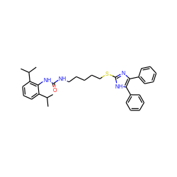 CC(C)c1cccc(C(C)C)c1NC(=O)NCCCCCSc1nc(-c2ccccc2)c(-c2ccccc2)[nH]1 ZINC000027104459