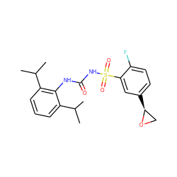 CC(C)c1cccc(C(C)C)c1NC(=O)NS(=O)(=O)c1cc([C@H]2CO2)ccc1F ZINC000653735660