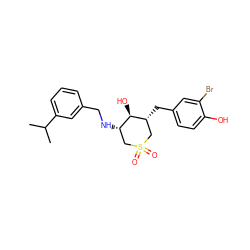 CC(C)c1cccc(CN[C@H]2CS(=O)(=O)C[C@@H](Cc3ccc(O)c(Br)c3)[C@@H]2O)c1 ZINC000071296479