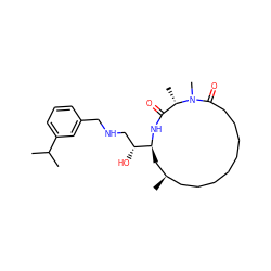 CC(C)c1cccc(CNC[C@@H](O)[C@@H]2C[C@H](C)CCCCCCCCC(=O)N(C)[C@@H](C)C(=O)N2)c1 ZINC000039187969