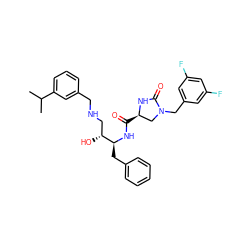 CC(C)c1cccc(CNC[C@@H](O)[C@H](Cc2ccccc2)NC(=O)[C@@H]2CN(Cc3cc(F)cc(F)c3)C(=O)N2)c1 ZINC000029050577