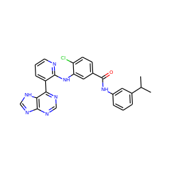 CC(C)c1cccc(NC(=O)c2ccc(Cl)c(Nc3ncccc3-c3ncnc4nc[nH]c34)c2)c1 ZINC000215328080