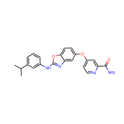 CC(C)c1cccc(Nc2nc3cc(Oc4ccnc(C(N)=O)c4)ccc3o2)c1 ZINC000071331377