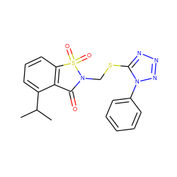 CC(C)c1cccc2c1C(=O)N(CSc1nnnn1-c1ccccc1)S2(=O)=O ZINC000000592185