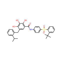 CC(C)c1ccccc1Cc1cc(C(=O)Nc2ccc(S(=O)(=O)c3ccccc3C(C)(C)C)cc2)c(O)c(O)c1O ZINC000029464717