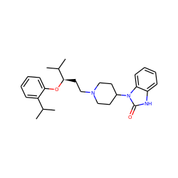 CC(C)c1ccccc1O[C@H](CCN1CCC(n2c(=O)[nH]c3ccccc32)CC1)C(C)C ZINC000028352370