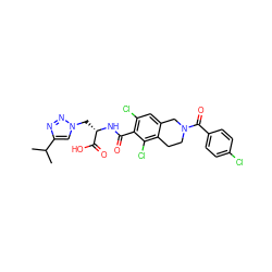 CC(C)c1cn(C[C@H](NC(=O)c2c(Cl)cc3c(c2Cl)CCN(C(=O)c2ccc(Cl)cc2)C3)C(=O)O)nn1 ZINC000066111785