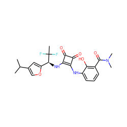 CC(C)c1coc([C@H](Nc2c(Nc3cccc(C(=O)N(C)C)c3O)c(=O)c2=O)C(C)(F)F)c1 ZINC000101176717