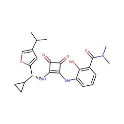 CC(C)c1coc([C@H](Nc2c(Nc3cccc(C(=O)N(C)C)c3O)c(=O)c2=O)C2CC2)c1 ZINC000101117182