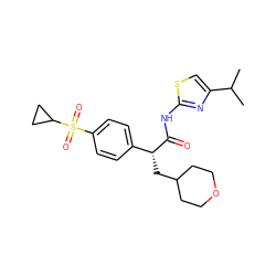 CC(C)c1csc(NC(=O)[C@H](CC2CCOCC2)c2ccc(S(=O)(=O)C3CC3)cc2)n1 ZINC000049807547